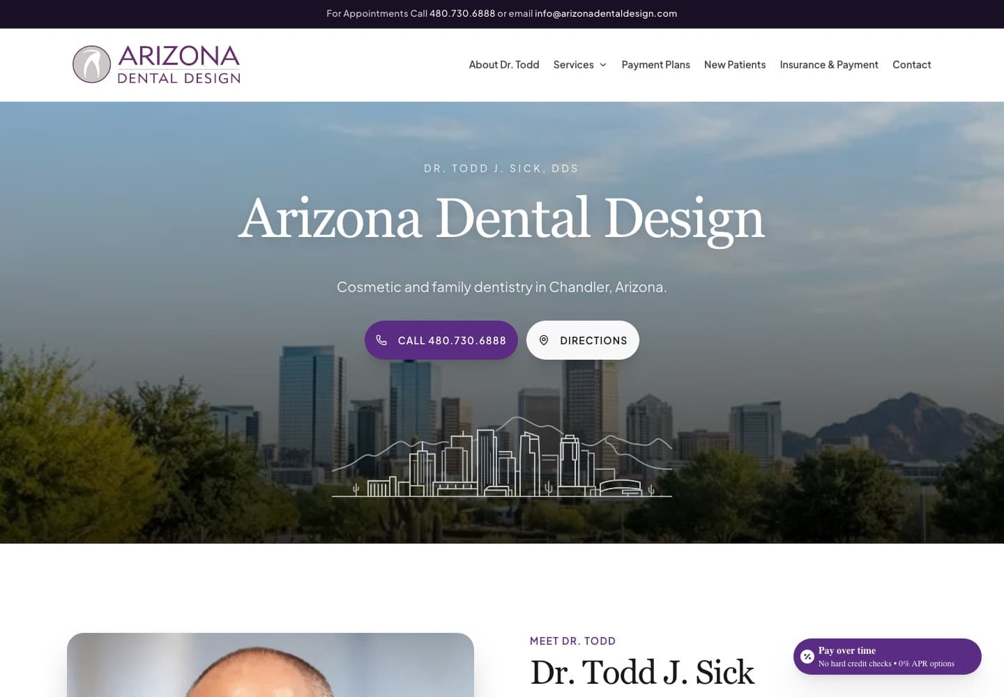 Arizona Dental Design live website homepage